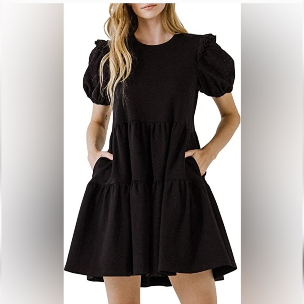 English Factory Tiered Black Eyelet Dress Size Small - NWOT